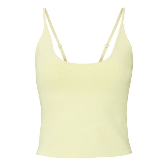 ALC 90s Pastel Yellow Compact Knit Scoop Neck Sleeveless Cropped Cami Tank Top L - Picture 11 of 11